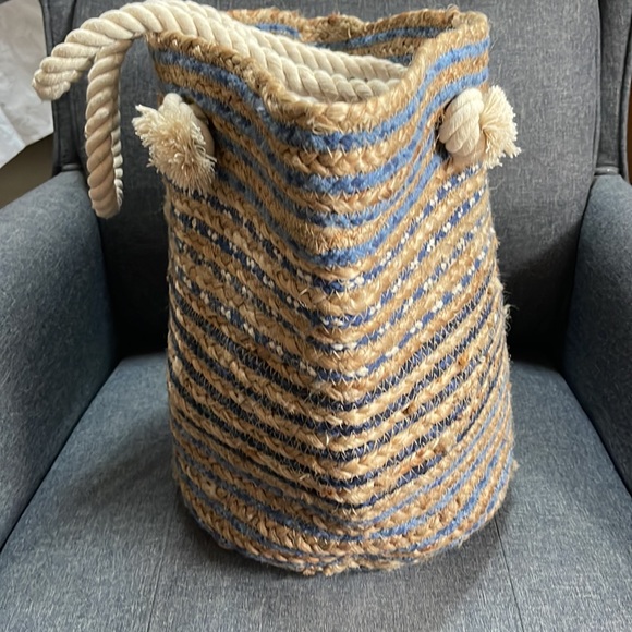 Magid Striped Sisal Jute & Denim Woven Tote